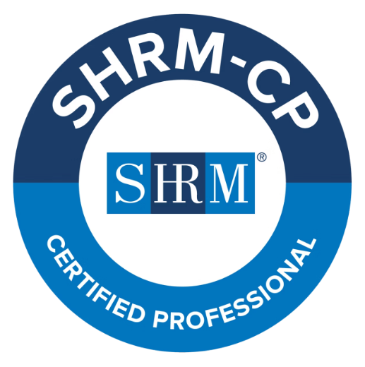 The official SHRM-CP Certified Professional logo in blue and white.