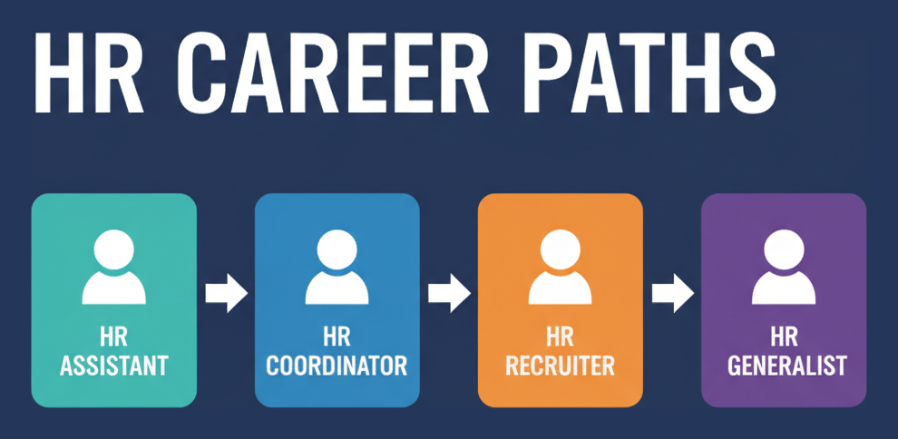 HR career paths: HR assistant, HR coordinator, recruiter, HR generalist