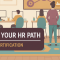 PHR certification banner showing an HR professional at a crossroads of career paths in an office