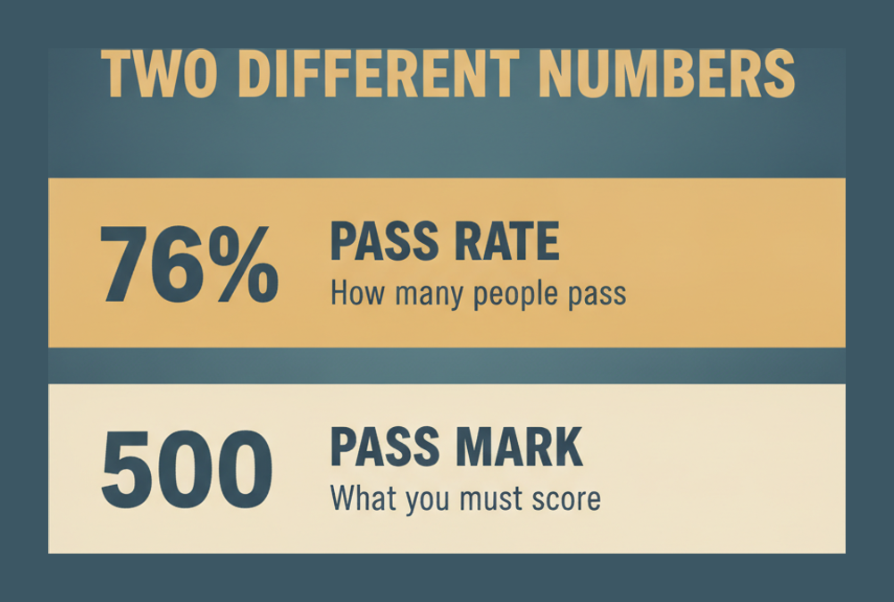 The difference between the SPHRi pass rate of 76 percent and the HRCI pass mark of a scaled 500